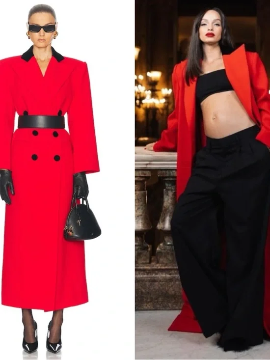 RETROFETE Constance Double Breasted Long Cardinal Red Over Coat Size S/M - Picture 3 of 11